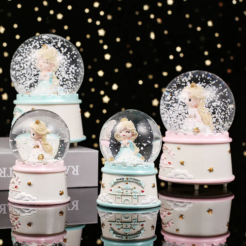 Objets décoratifs Figurines Boule de cristal rêve princesse château boîte à musique lumière flocon de neige octave belle fille cadeau d'anniversaire pour enfants 221203