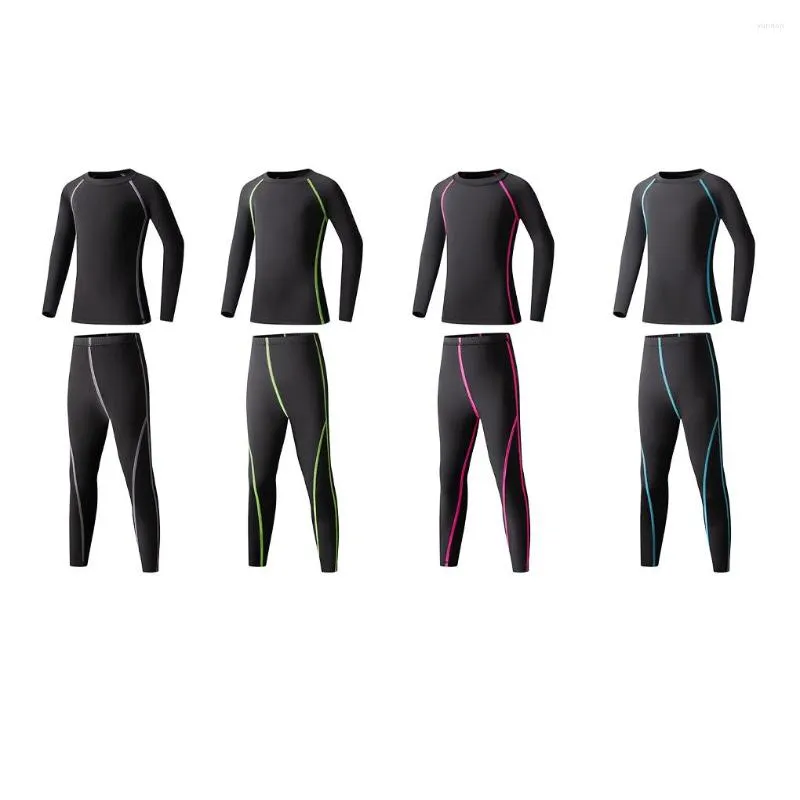 Zestawy biegowe zimowe bieliznę termiczną ciepłą O-Neck Autumn Zestaw Dzieciom sportowa fitness Fitness Long Johns Skiing Zielona szczotkowana