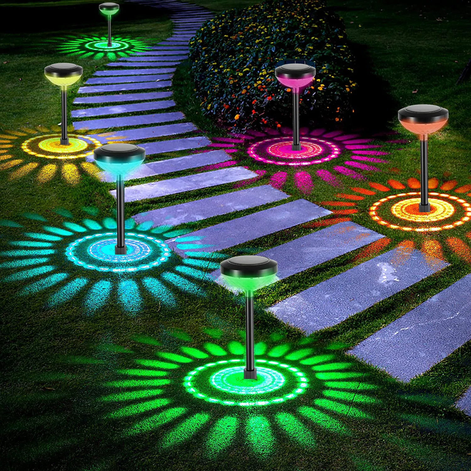 Tuindecoraties Lichten Solar Led Light Outdoor RGB Kleur Veranderende pad LAWN LAMP VOOR DECOR LANDSCAPE LIDING 221202