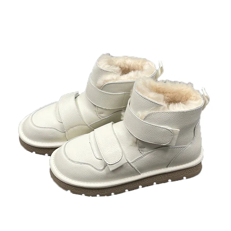 skórzane wełny grube śnieżne buty żeńskie 2022 Zima nowe hak pętla Ogrzewanie ciepłe anty -ślizgowe bawełniane but