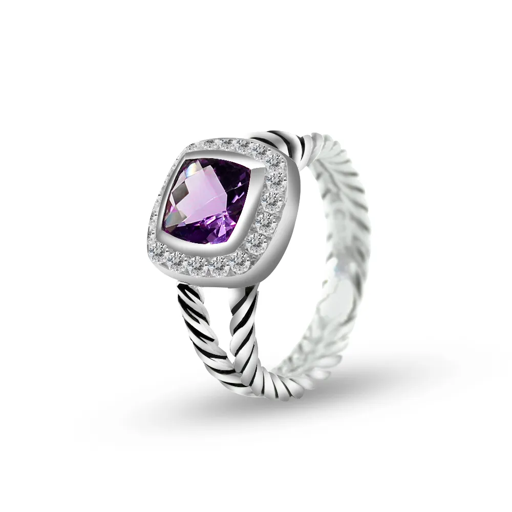 Novo Solid 925 Sterling Silver 7mm Anel Amethyst Petite Wedding Rings for Women Halloween Christmas Gifts Jewelry