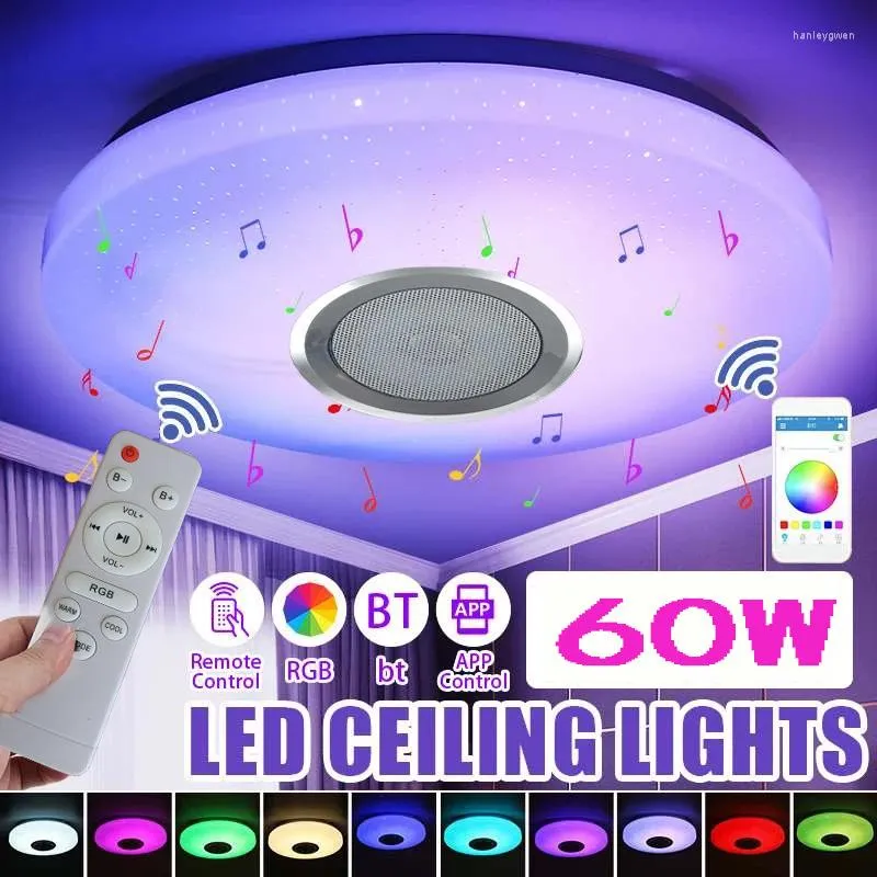 Taklampor Smart Lamp LED 60W Star Light RGB Bluetooth Remote Control med musikhögtalare för rumskökarmaturer