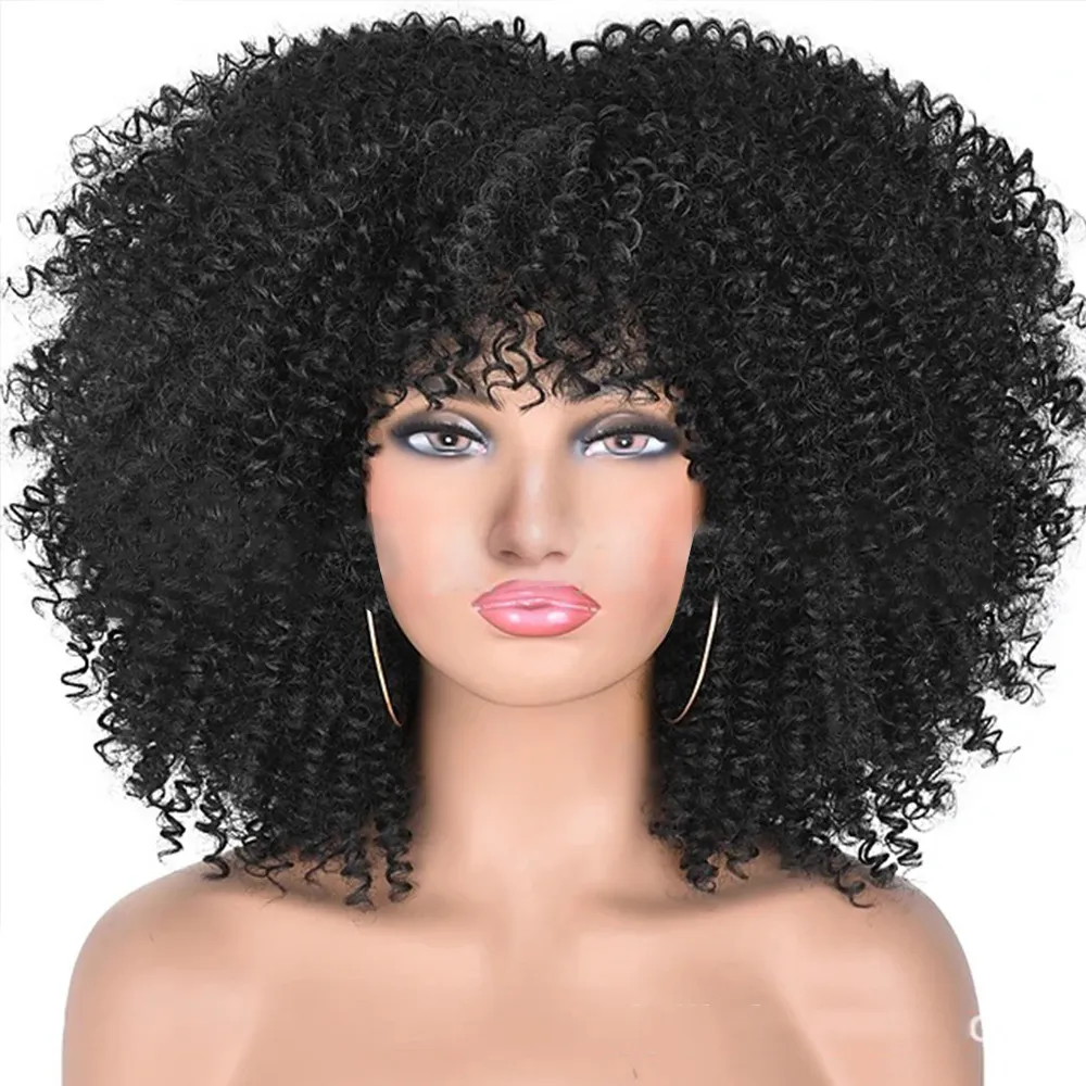 19 colores pelucas de cabello sintético 40 cm 16 pulgadas de peluca rizada afro se veía real para mujeres blancas negras
