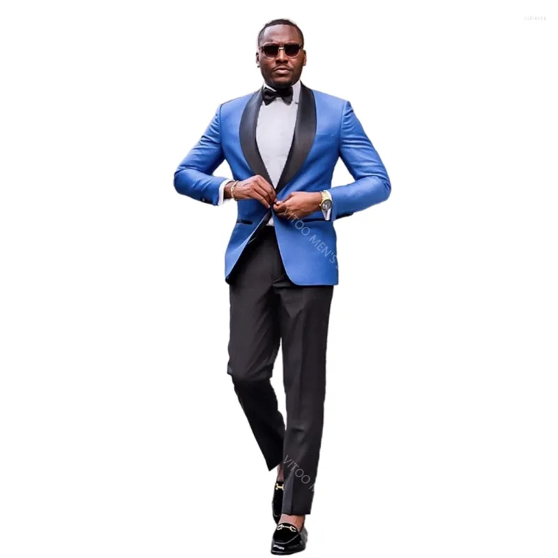 Men's Suits Blue Blazer With Black Pants/Classic Men Formal Business  Wedding Groom Slim Wear/Tailor-Made Clothing Male Jacket Coat Set