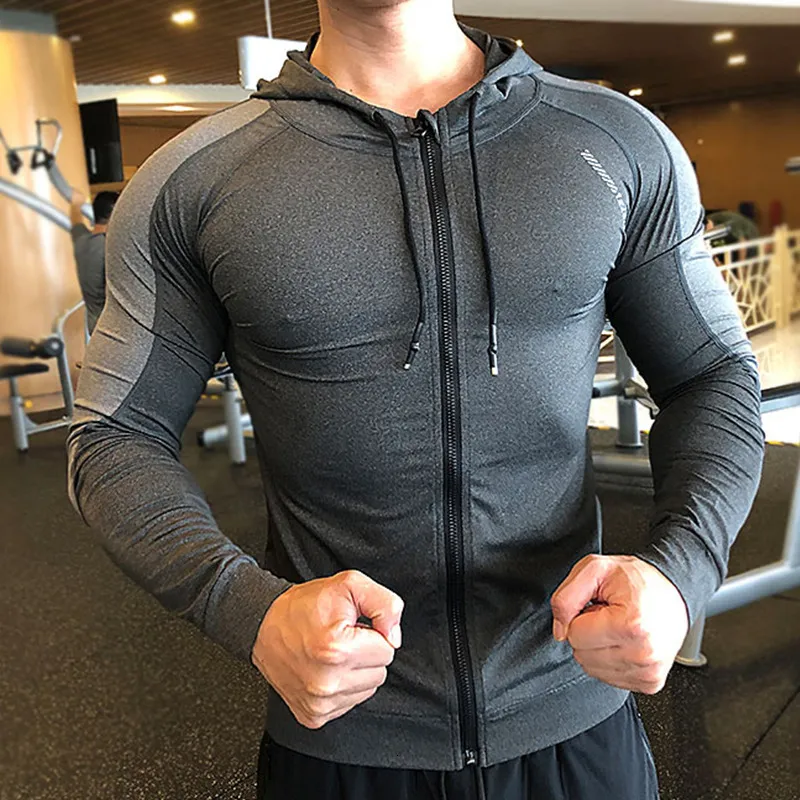 Mens Zip Up Hoodie Muscle Fit T Shirts Jacket For Gym, Running