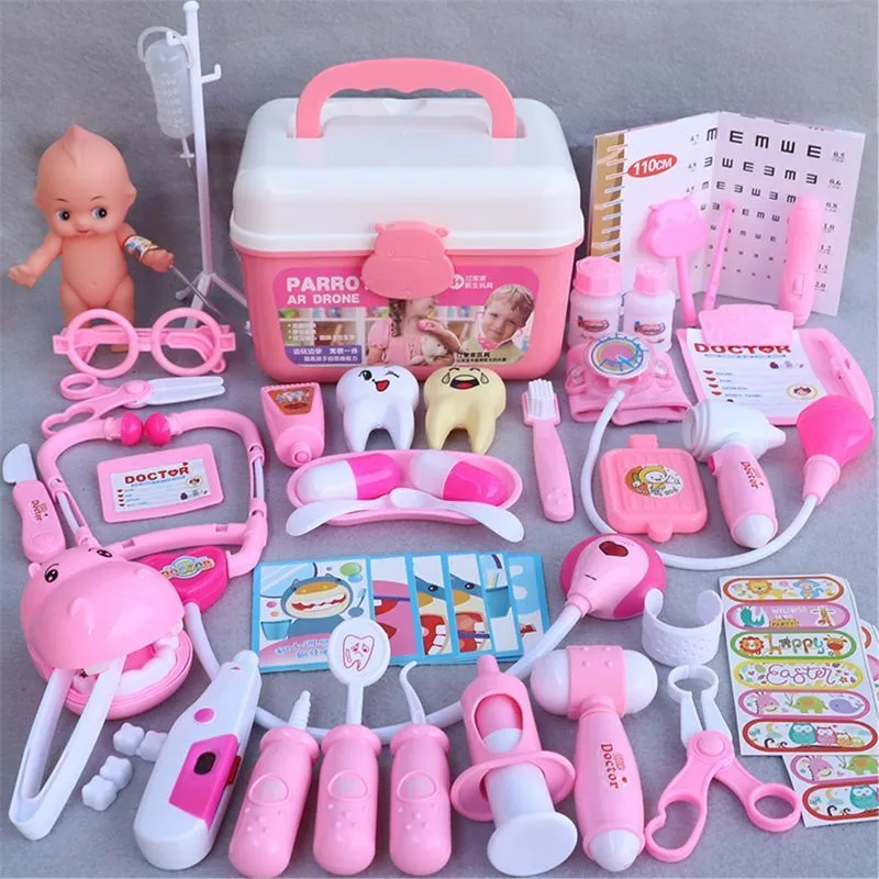 Kitchens Play Food Set of 44pcs Equipment Box Doctor Nurse Tools Toys Kit For Barbie Doll Children Role for Mini kids gifts 221202