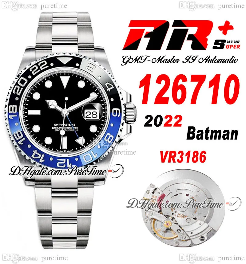 ARF GMT VR3186 BATMAN AUTOMÁTICO RESPENHAR A BLACE BEZEL BLACE DIAL BLACK 904L OYSTERSTELEEL SUPER EDIÇÃO EDIÇÃO MESMO