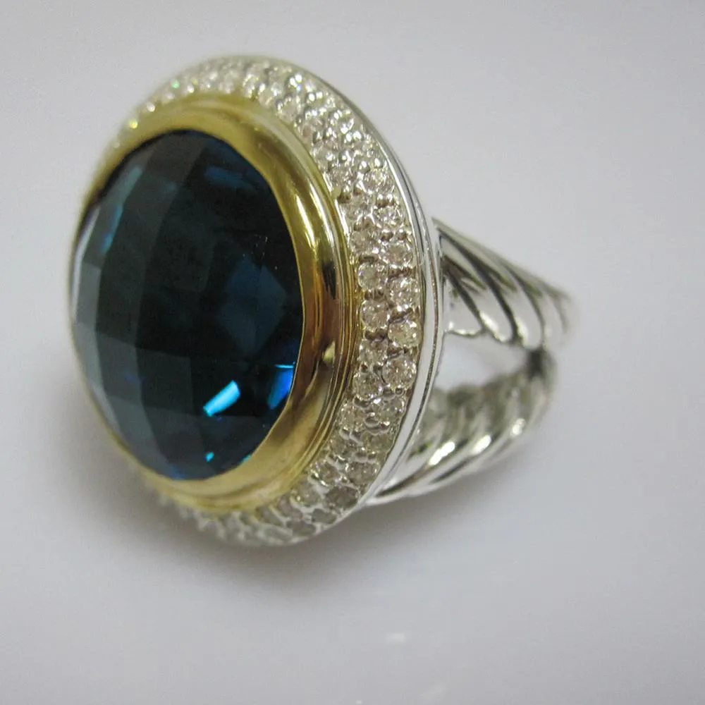Solid Sterling Silver Rings 925 18 mm Blue Topaz Cerise Ring For Women Design Brand Sieraden Kerstcadeaus