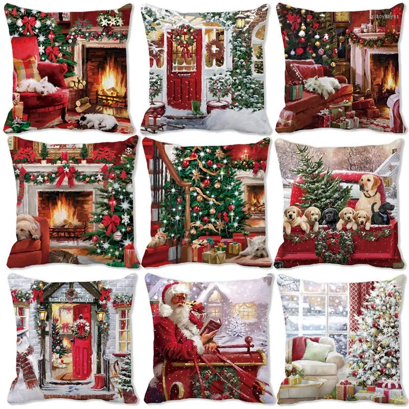 枕1PCSクリスマスデコレーション2023年の車の家の装飾ナビダッドクリスマスギフト45x45cmの枕カバーソファー