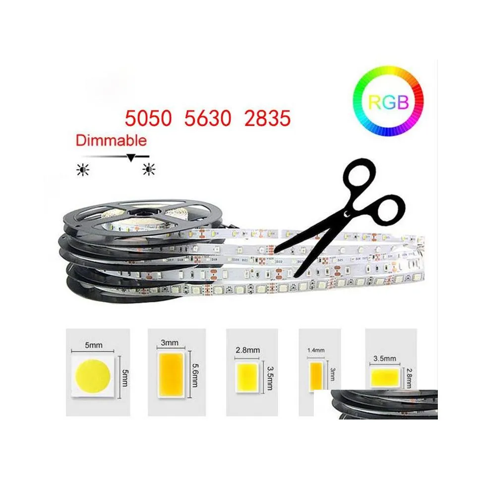 Strisce Led Led Strip Light Dc12V 5M 300 Leds Smd3528 5050 5630 Diodetape Nastro monocolore Flessibile Home Decoation L Otjkv