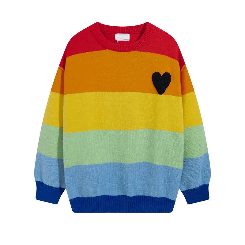 Rainbow striped letter knit sweater best sale