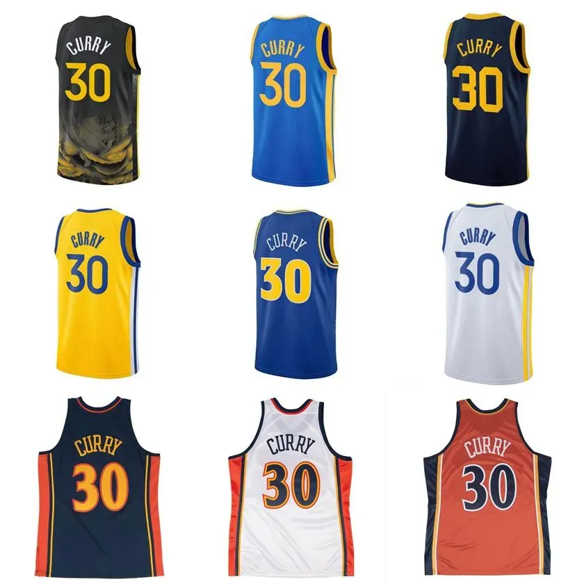 Баскетбольные трикотажные изделия Стивен Карри Джерси 2022-23 Черно-желтый белый синий город Джерси молодежь S-XXL