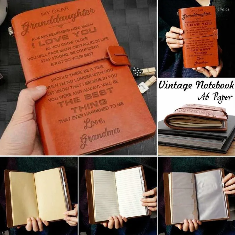 Libro de diario de cuero Vintage, cuaderno hecho a mano, cuenta manual para mi nieta, libreta con horario, papelería