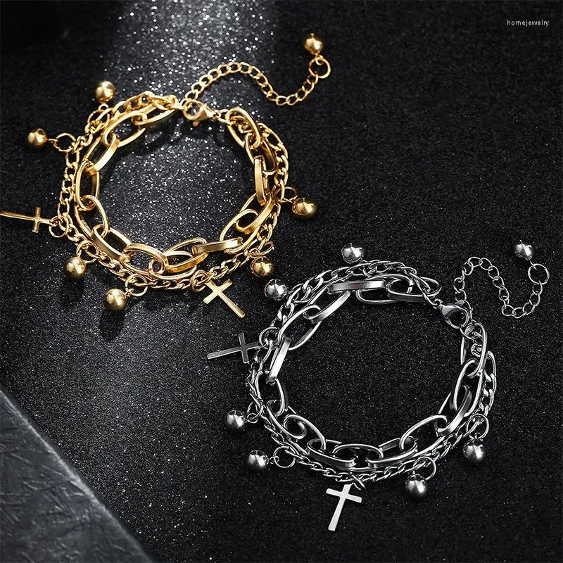 Link bransoletki ze stali nierdzewnej podwójna wisiorka Bransoletka krzyżowa dla kobiety