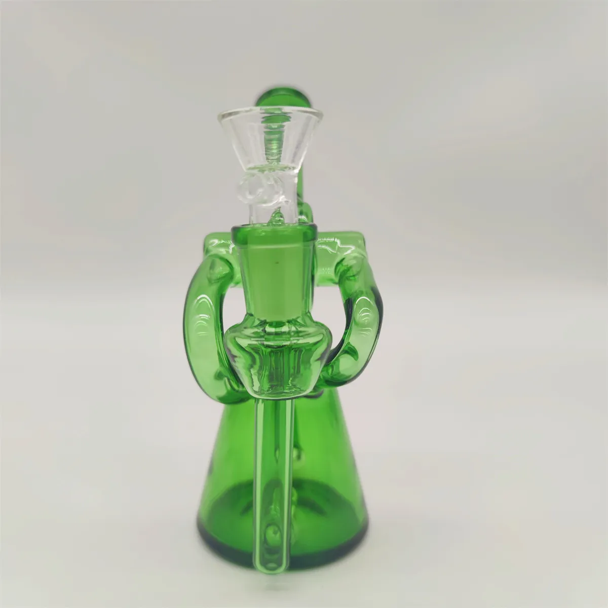 2022 6 pouces Green Twin Tube Glass Water Pied Bong Dabber Recycler Recycler Bongs Smoke Pipes 14,4 mm Joint femelle avec bol ordinaire US Warehouse