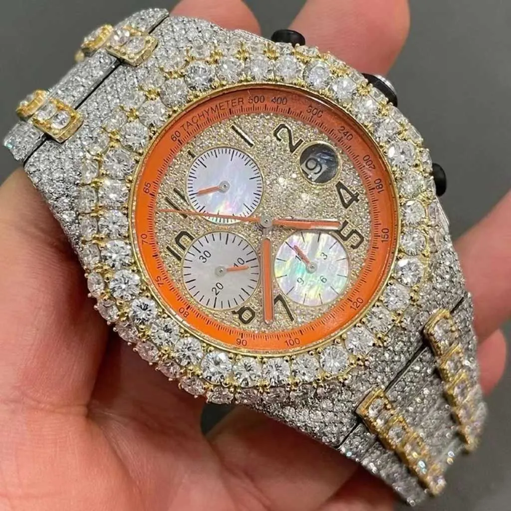 3nnj 2024 Ince zegarek na rękę luksusową biżuterię VVS Out Out Watch VVS1 Diamond 2 -Ton Gold Color Mechanical Watch Hip Hopa931