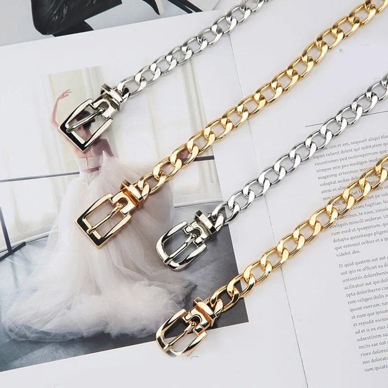 Cinture catena metallica unisex oro in argento decorazione abbigliamento jeans cintura di design di moda regolabile