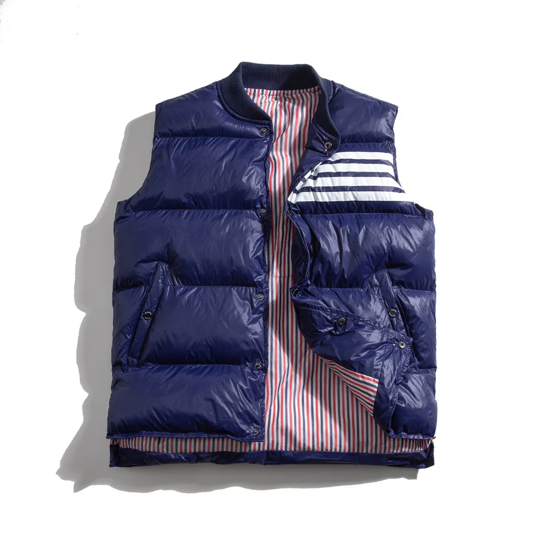 디자이너 남성용 조끼 코트 가을/겨울 다운 스트라이프 알파벳 면적 두꺼운 따뜻한 복어 재킷 여성 의류 l6