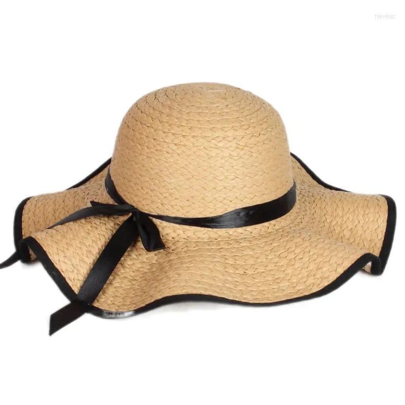 넓은 가슴 모자 패션 여성 여름 쿨 페이퍼 캡 비치 여행 파나마 모자와 리본 보우 노트 숙녀를위한