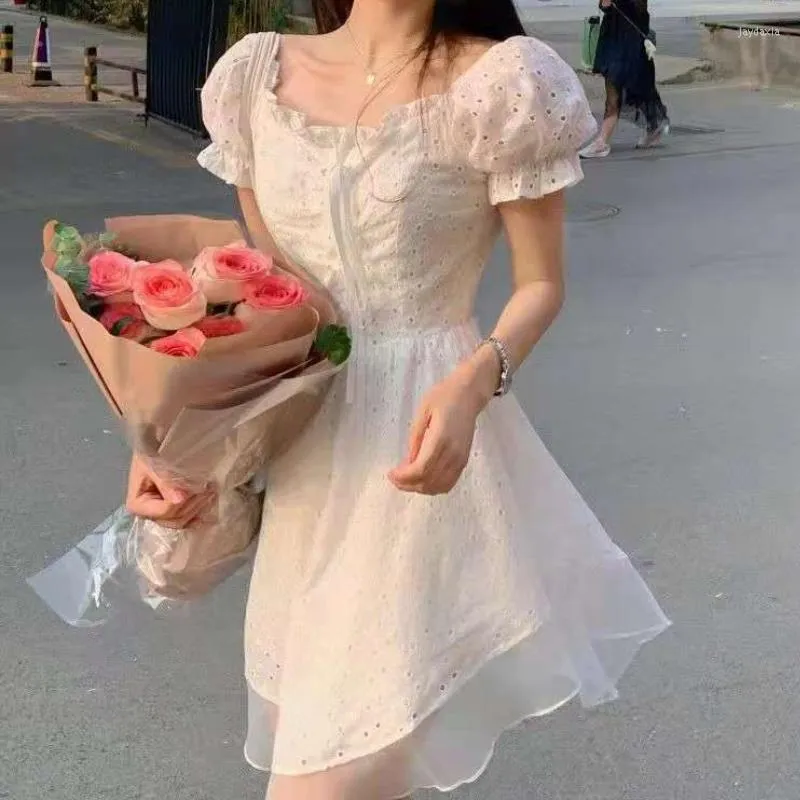 Casual Dresses Elegant Korean White Dress Women Hollow Out Evening Bandage Sexig Sweet Mini 2022 Summer Designer Pretty Party