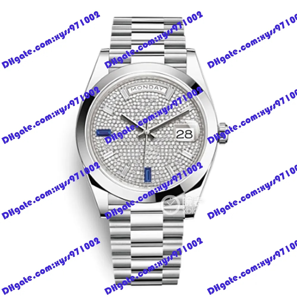 Montre homme de haute qualité 2813 automate 228206-0029 montre 40mm diamant cadran luxe bleu gemme montre-bracelet argent acier inoxydable verre saphir 228206 montres d'affaires