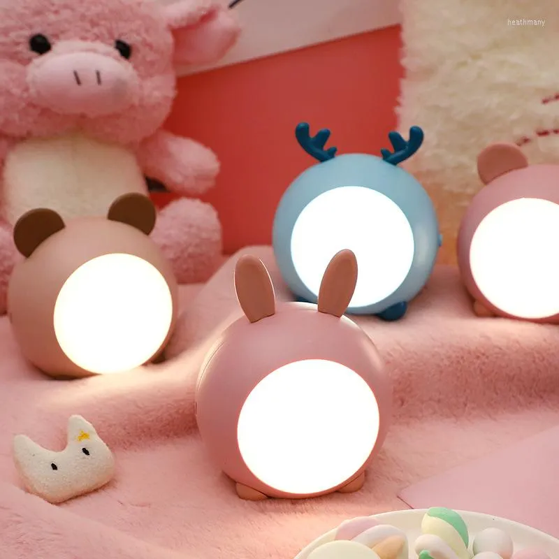 Night Lights Cute Animal Lamp Home Kids Bedside Bedroom Desk Stepless Dimming Led Usb Charger Lamps Touch Personalized Gift Lamparas B