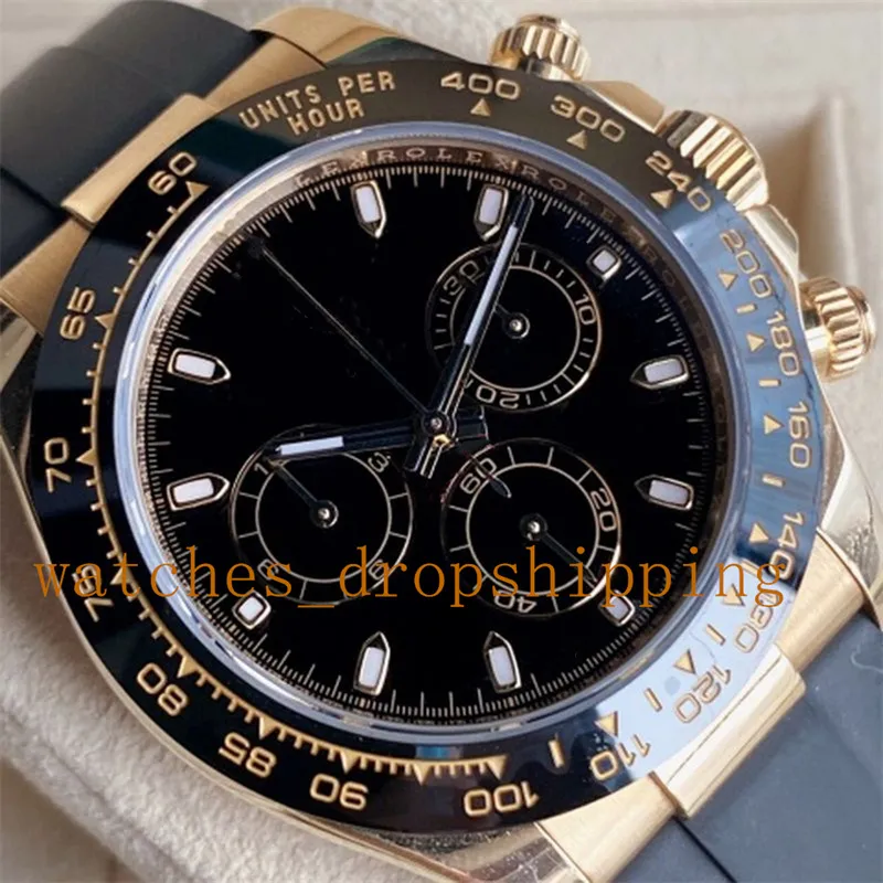 Relógio masculino 40mm 18k caixa de ouro cronógrafo ref 116518 eta 7750 movimento automático pulseira de borracha mecânica de alta qualidade luminosa clo311s