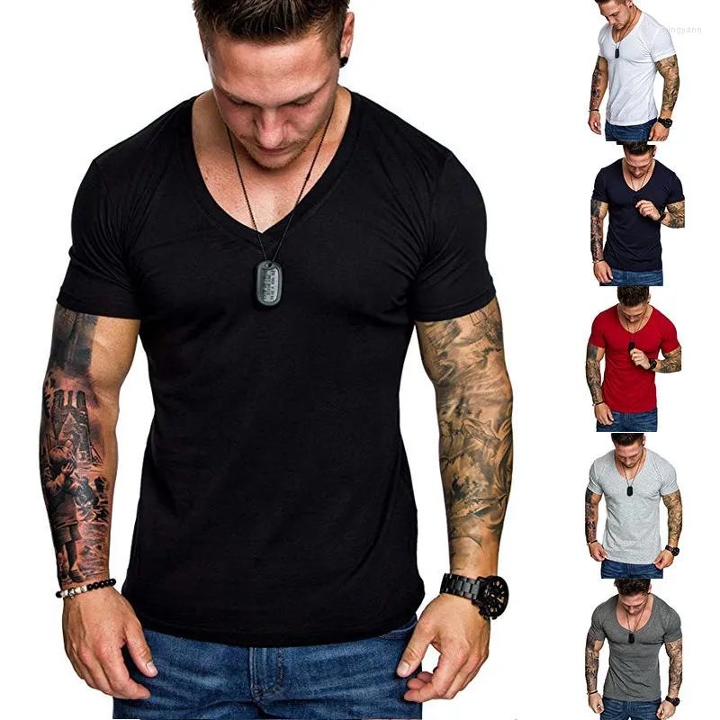 Camiseta de fitness de camisetas de fitness de fitness decote em vshirt de decote curto esportivo esportivo de camiseta slim slim camise