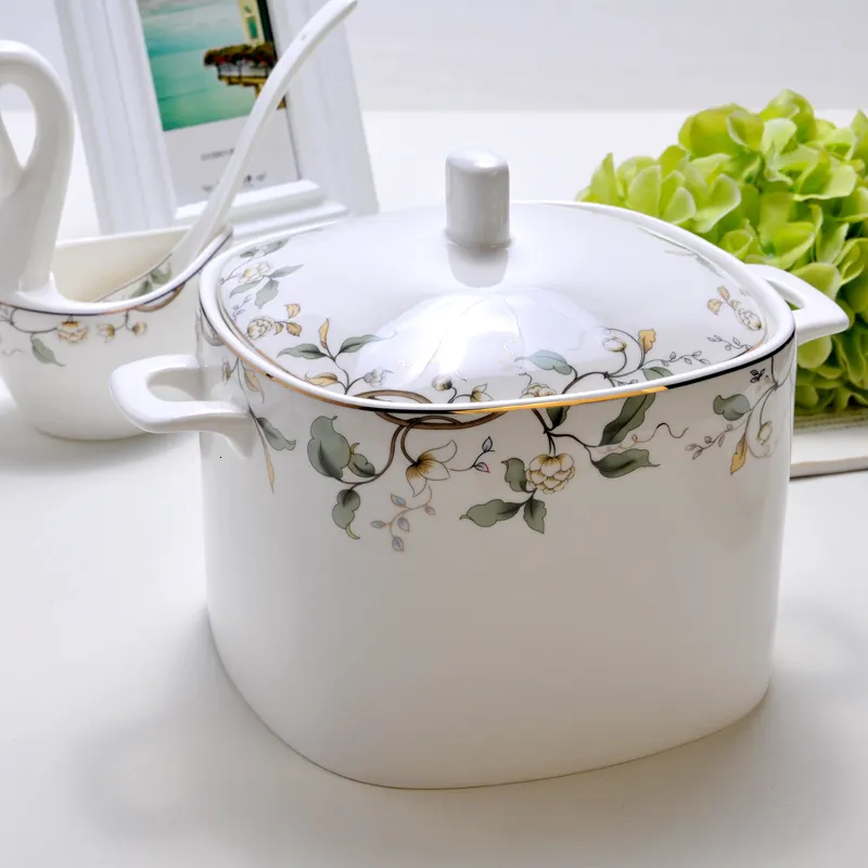 Soep Stock Pots Bone China kampt Elysees Ball Soep Pot Product Basin Bowle Square groot keramisch servies met dekking 221203