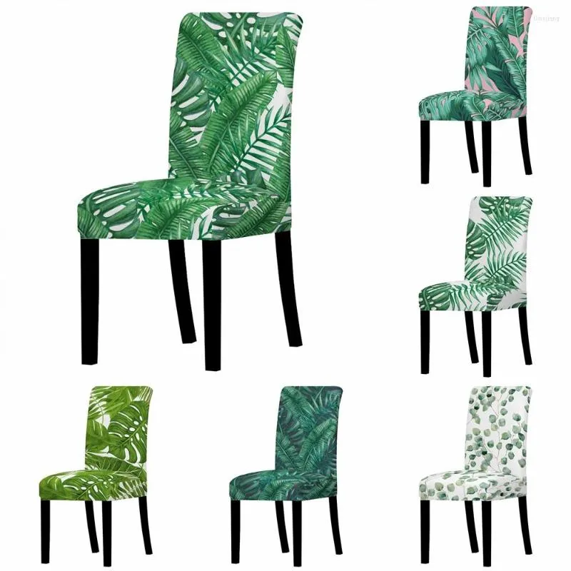 Housses de chaise élastiques, couvre-siège Anti-salissure, feuilles tropicales, plantes vertes extensibles, pour étuis de banquet de mariage