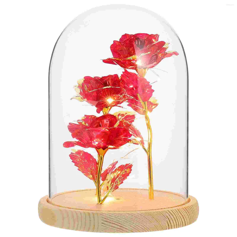 Fleurs décoratives 1 PC Chic Lumineux LED Fleur Verre Couverture Décor Feuille D'or Rose Dôme