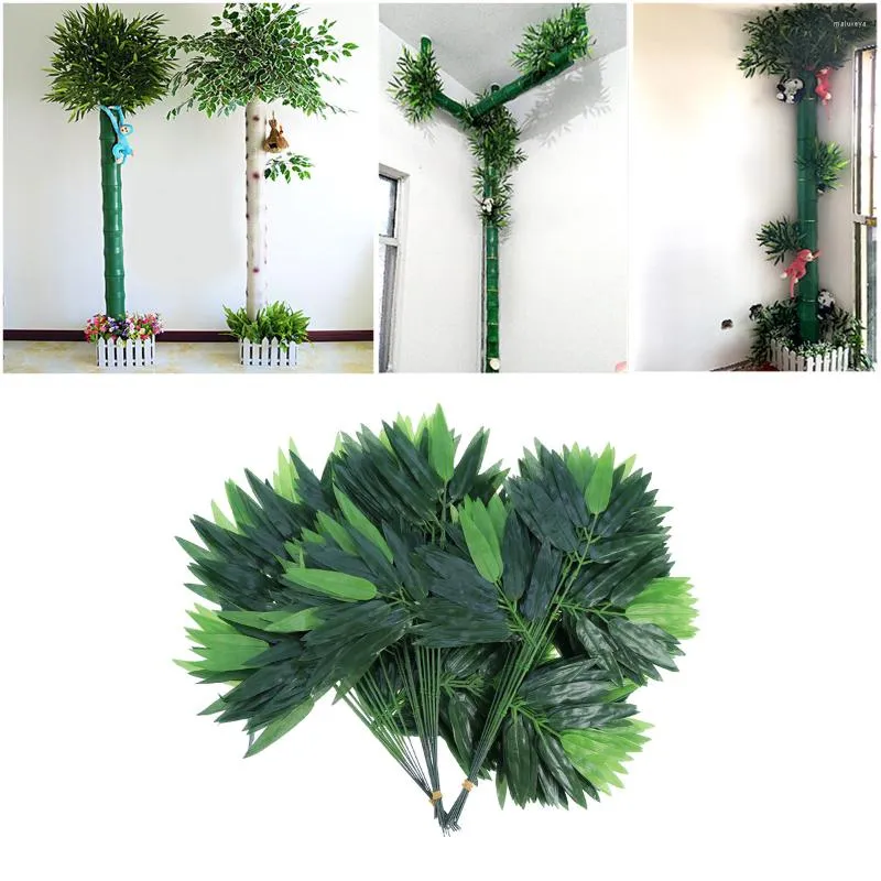 Decorative Flowers 50pcs Artificial Green Bamboo Leaves Fake Plants Greenery For Home El Office Decoration