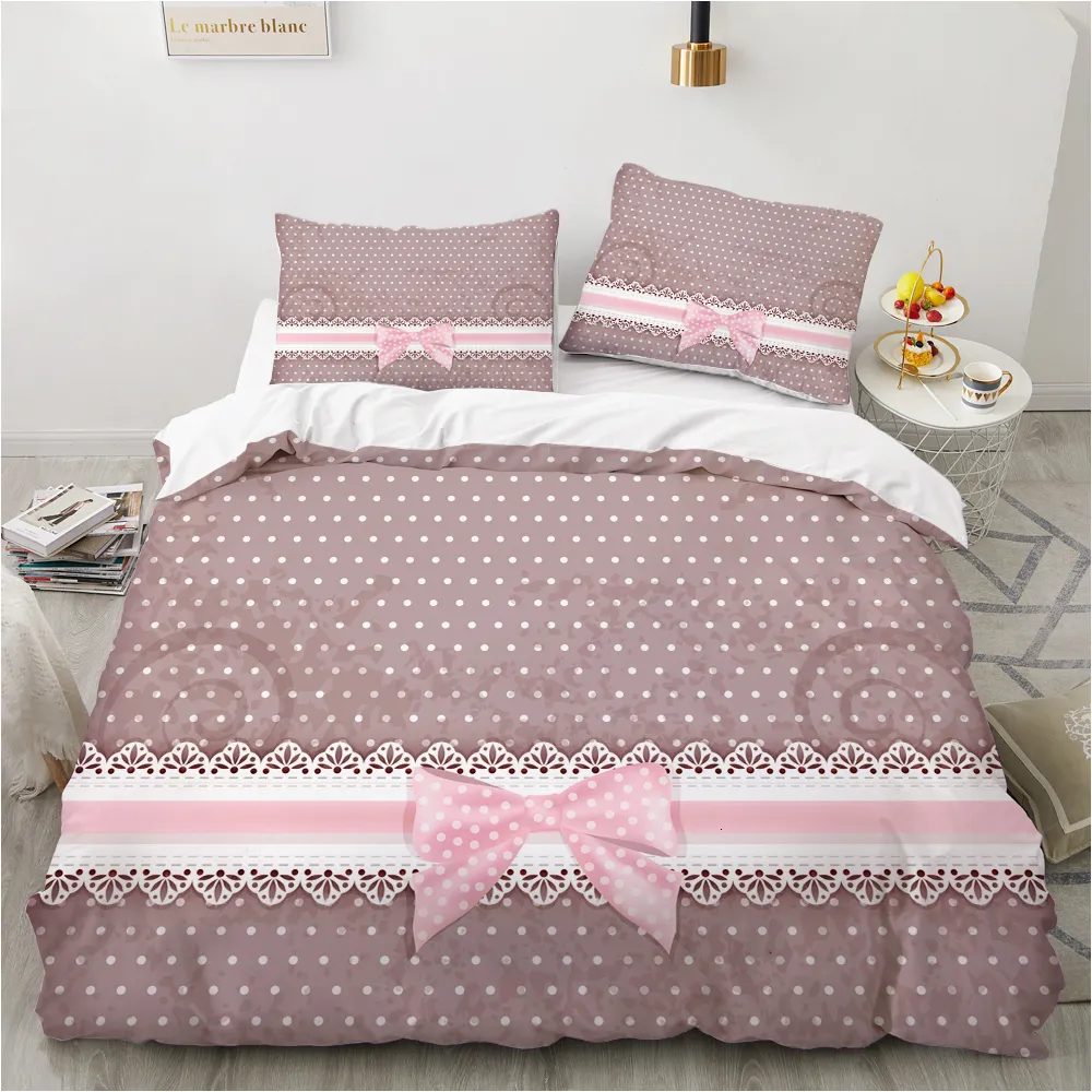 Bedding Sets Luxury 3D Conjunto Europa Rainha King Double Toupet Capa Linho de linho confortável manta Quilt Bow Pink 221206