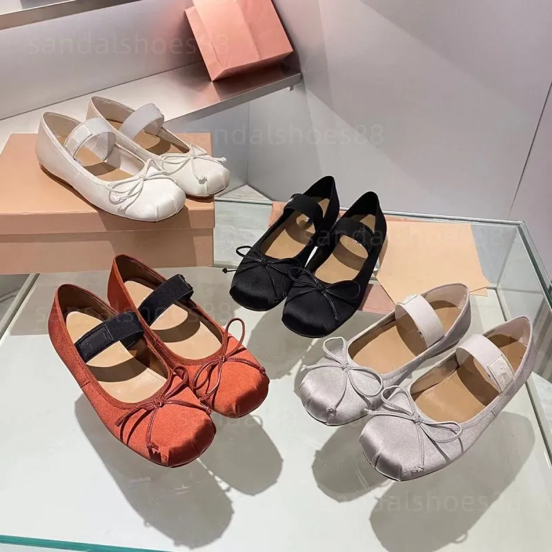 Satin-Ballerinas, Designer-Kleiderschuhe, Ballerina-Schleife, Mary-Jane-Flats, Schwarz, Braun, Rot, Weiß, Loafer, modischer M-Komfort-Tanzschuh für Frauen