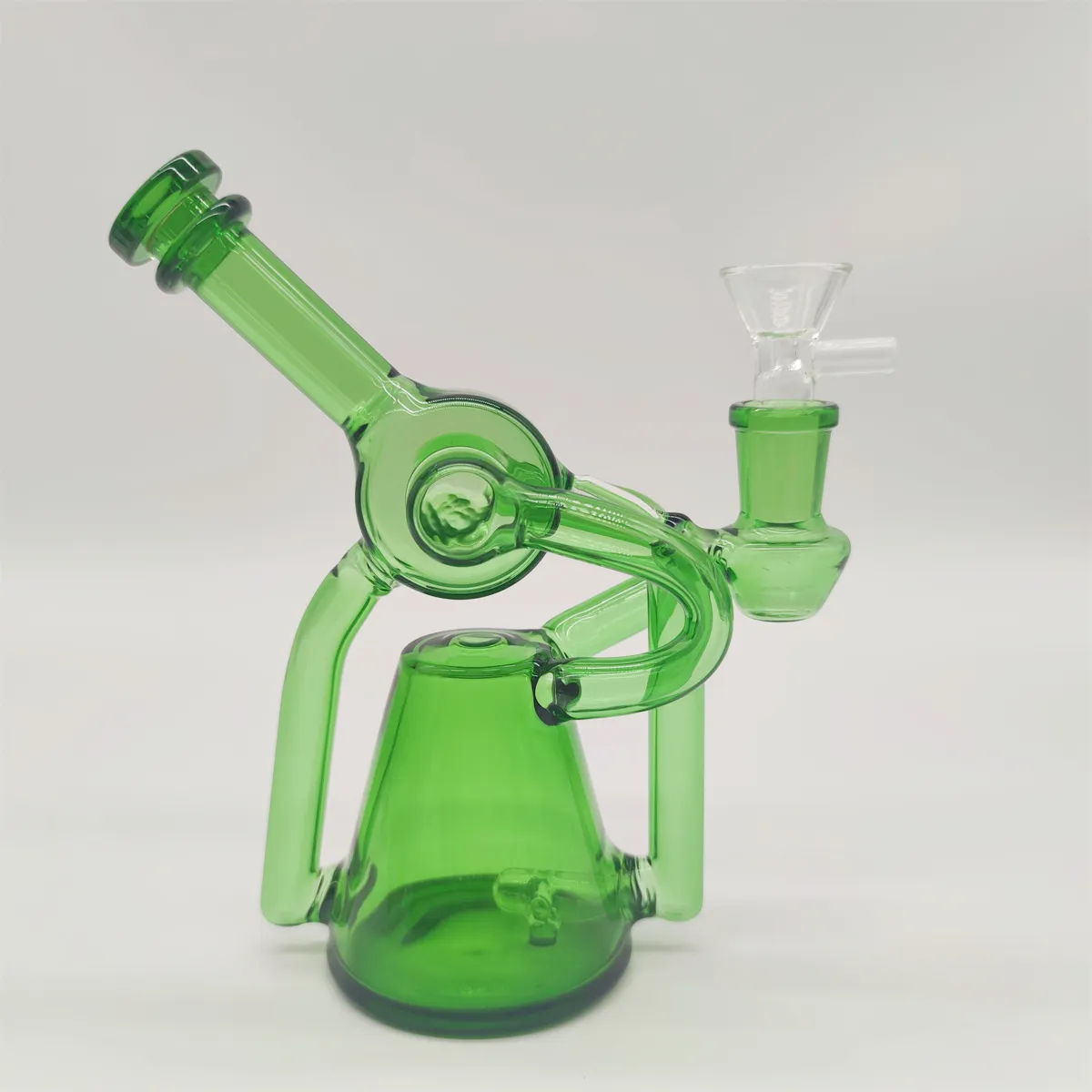 2022 6 Inch Green Twin Tube Glass Water Pipe Bong Dabber Rig Recycler Bongs Smoke Pipes 14.4mm Female Joint with Regular Bowl US Warehouse