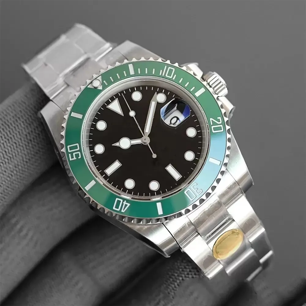 Luxury Mens Watch Men Automatic Mechanical 904L Stainless Steel Glide Lock Casual Business Sapphire Glass ETA2813 Green Ceramic Bezel