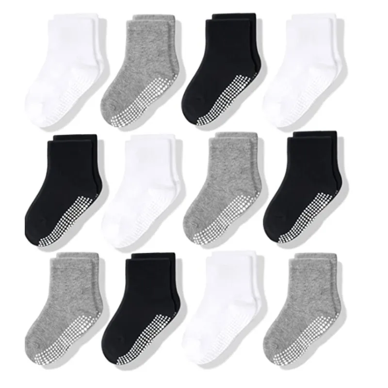 Kids Socks Non Slip Toddler 12 Pairs with Grip for Boys Girls Baby Infants Anti Skid Cotton Crew 1 7Years LP221203