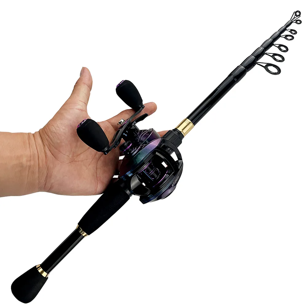 Spinning Rods Telescopic Combo 16m24M Carbon Fiber SpinningCasting Rod with  Left Right Handle Baitcasting Fishing Reel Kit 221203