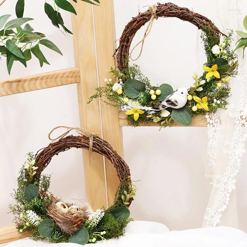 Dekorative Blumen Nordic Ostern Vogelnest Kranz Künstliche Blumengirlande Urlaub Veranstaltung Hochzeit Kunst Wohnzimmer Wand Tür hängen