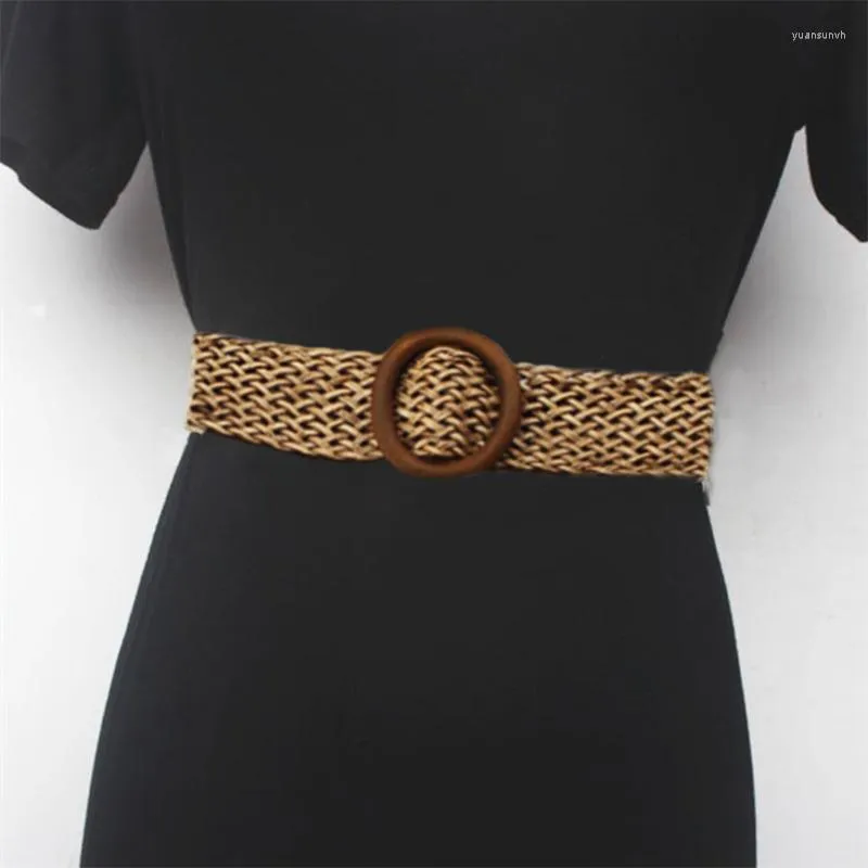 Belts BLA Summer Linen Woven Hollow Round Wooden Buckle Belt For Women Leisure Jeans Pants Dress Strap Waistband Wholesale 3