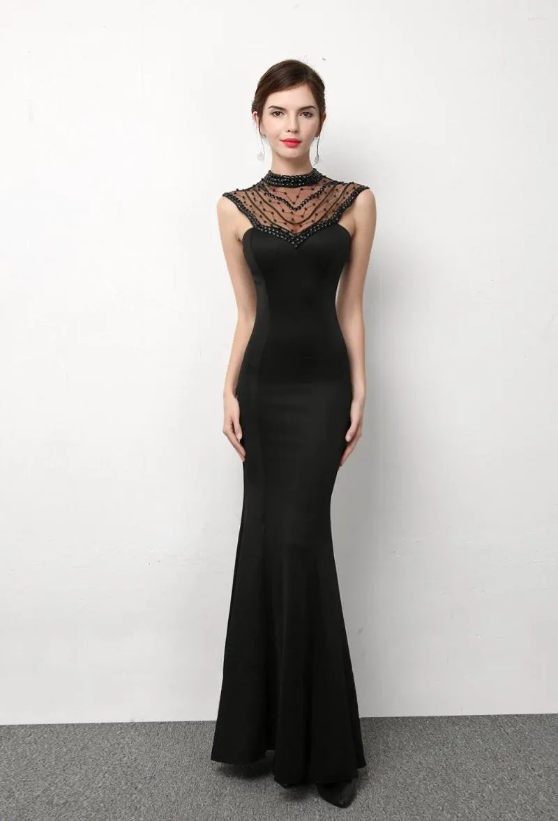 Casual Dresses Corzzet Black Mesh Full Diamond Slim Mermaid Dress Elengant Sexy Night Club Evening Party Fishtail Banquet Vestidos