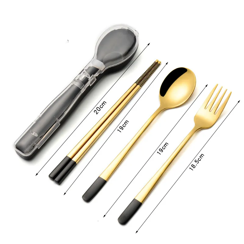 Geschirr-Sets, tragbares Geschirr-Set, Mittagessen, Besteck-Set, Edelstahl, Löffel, Gabel, Reise, Outdoor-Geschirr, Esszimmer, Kantine, Geschirr-Sets 221203