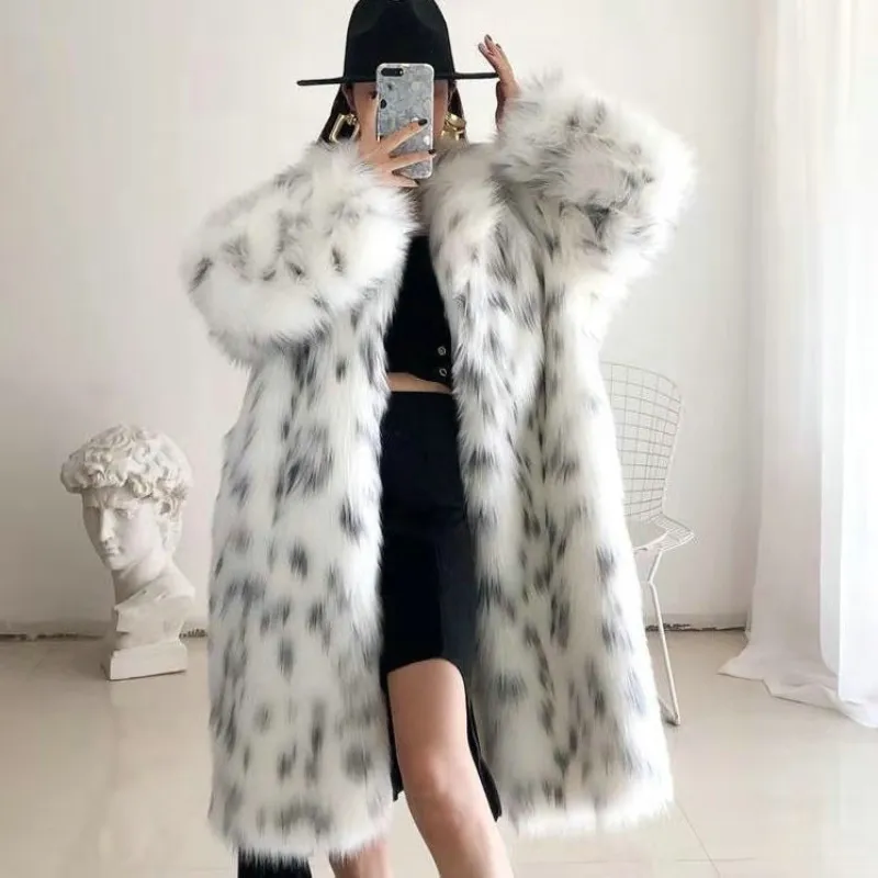 Mode Frauen Winter Mäntel Faux Fuchs Pelzmantel Dame Casual Schnee Leopard Print Pelz Jacke Weibliche Dicke Warme Plüsch Oberbekleidung kleidung