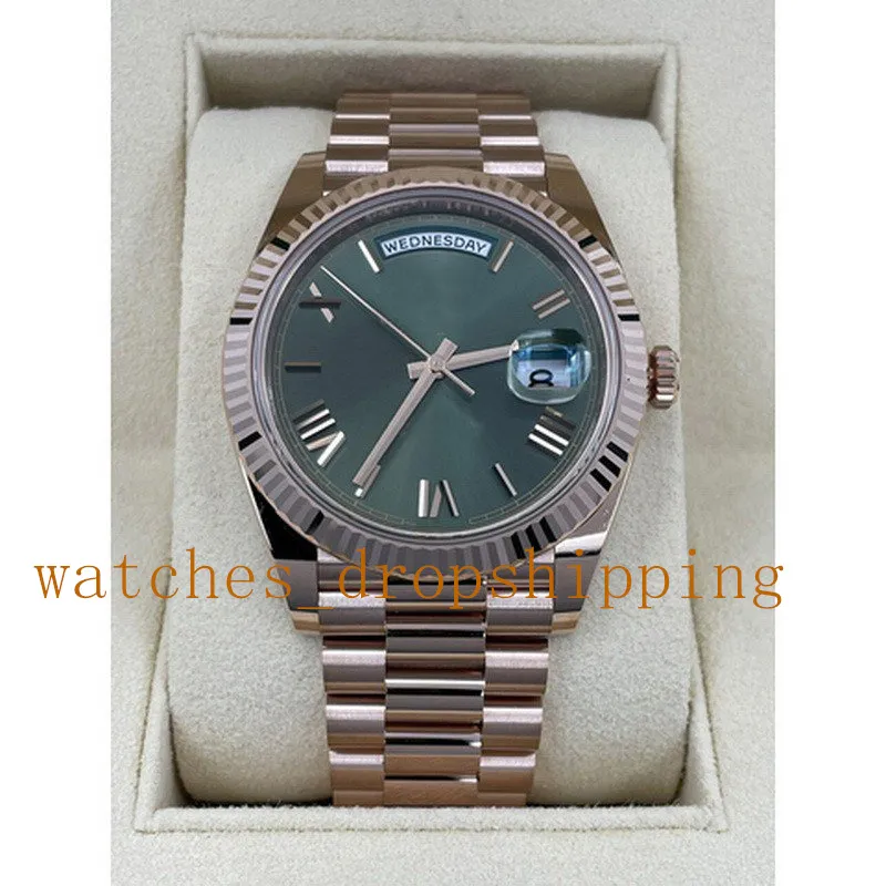 Relógios de Homem Verde Mostrador Romano Ouro Rosa 41mm Daydate Movimento Mecânico Automático Ref.228235 Oyster Aço Inoxidável Relógios de Pulso Gifts Montre De Luxe