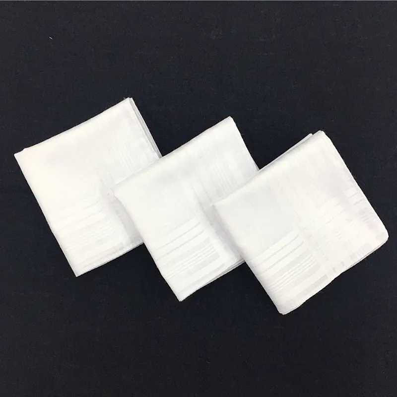 Men Handkerchief Cotton Solid White with Stripe Large Classic Hankies 40cmx40cm 1222201