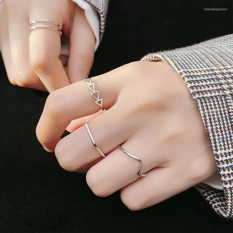 Cluster Rings MloveAcc 925 Серебряная серебряная волна треугольника шестиугольника двойное кольцо винтажные украшения для женщин Середина пальца суть