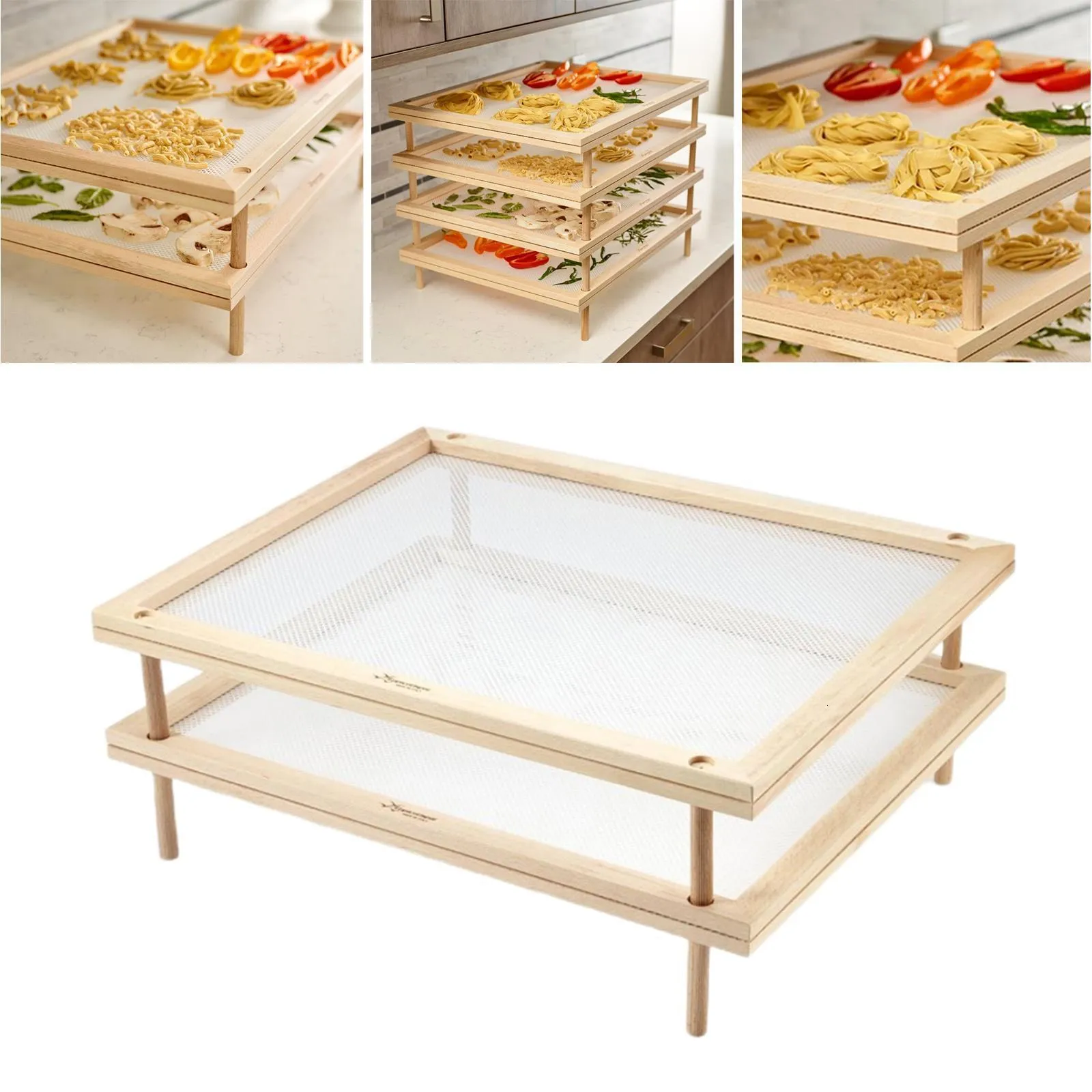 Wooden Stackable Spaghetti Drying Rack Dehydration Drainer Food Dehydrator for Drying Fruits Meat Beef Bread Household Kitchen