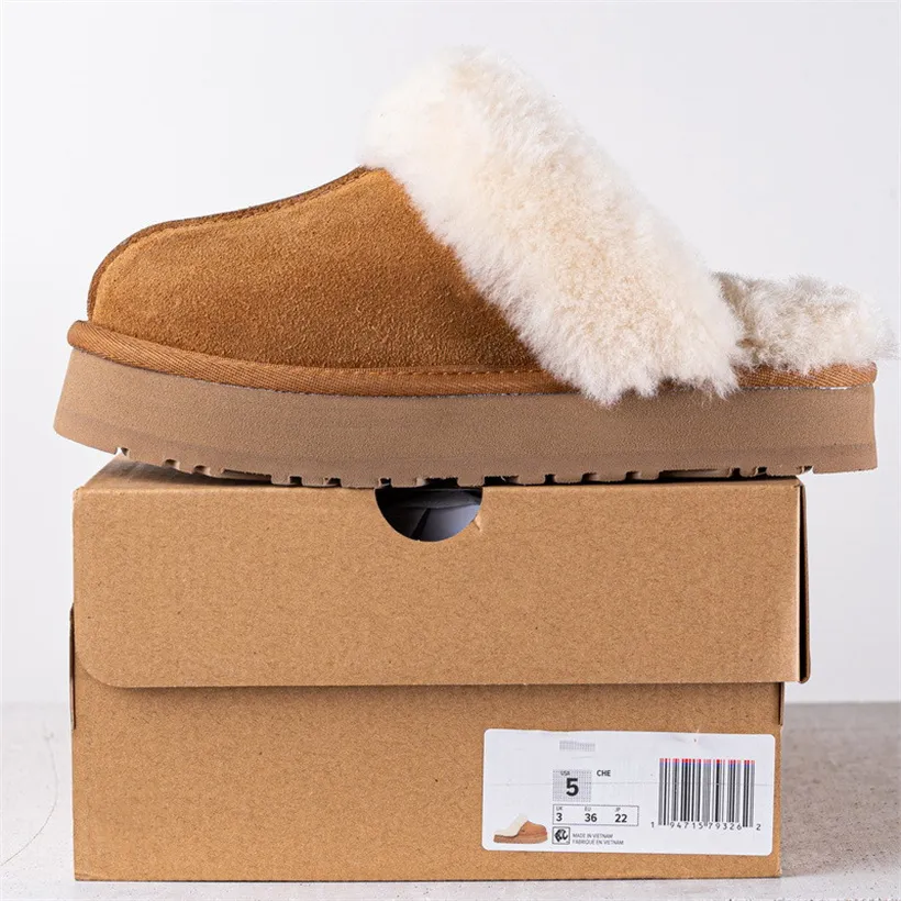 2023 Australia Snow Boots Fur Slides Slippers Women Men Classic Ultra Mini Pantoufles Elastic Stripes Platform Ladies Winter Wool Warm Slip-on Shoes