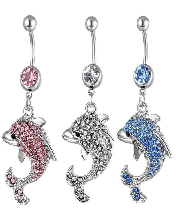 D0042 3 colors nice style Belly Button Navel Rings Body Piercing Jewelry Dangle Accessories Fashion Charm Dolphin 20PcsLot6046686