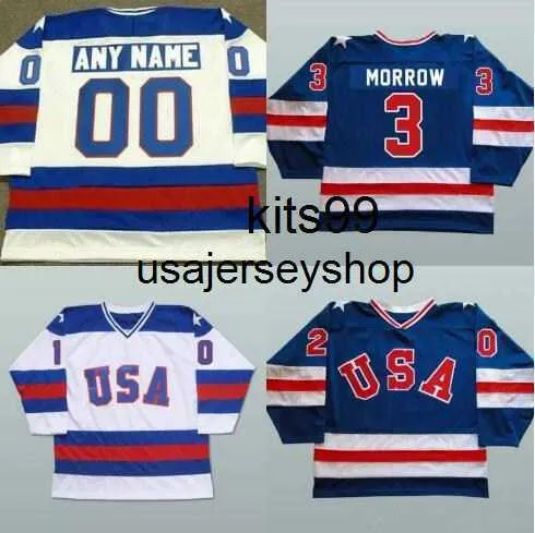 Custom 1980 Team USA Hockey Jerseys 3 Ken Morrow 16 Mark Pavelich 20 Bob Suter Heren genaaid USA Vintage Hockey Uniforms Blue White